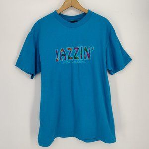 Vintage 90s Jazzin' New Orleans Embroidered Blue Pink Multicolored T-Shirt